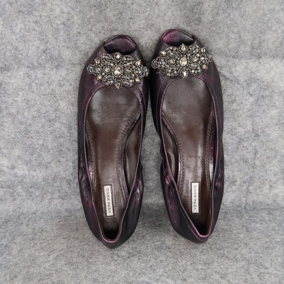 Vera Wang Shoes Womens 7.5 Ballet Flats Peep Toe Formal Wedding Purple Metallic - Picture 7 of 16